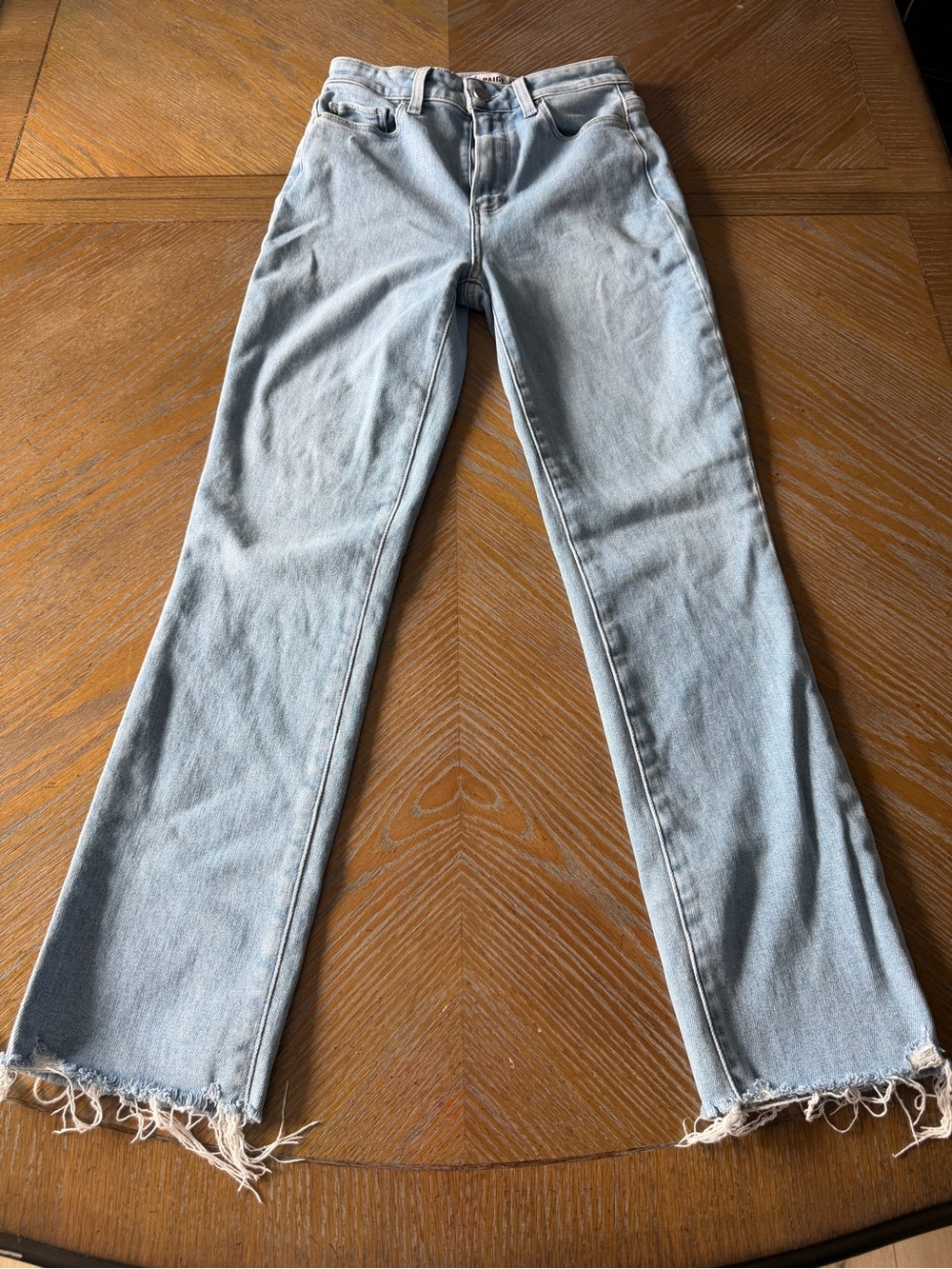 PAIGE Accent High Rise Ankle Straight Jeans Raw Hem Light Wash 27 - Picture 2 of 8
